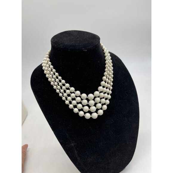 Early 1950's  Simulated Pearl & Gold Tone Beads 4 Strand Necklace, Adjustable, 1 - Picture 4 of 7